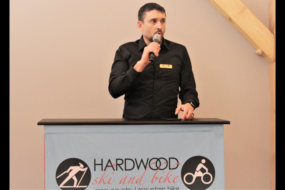Gareth Houben, president and general manager of Hardwood Ski and Bike, speaks Tuesday during the grand opening of the new chalet. Nathan Taylor/OrilliaMatters