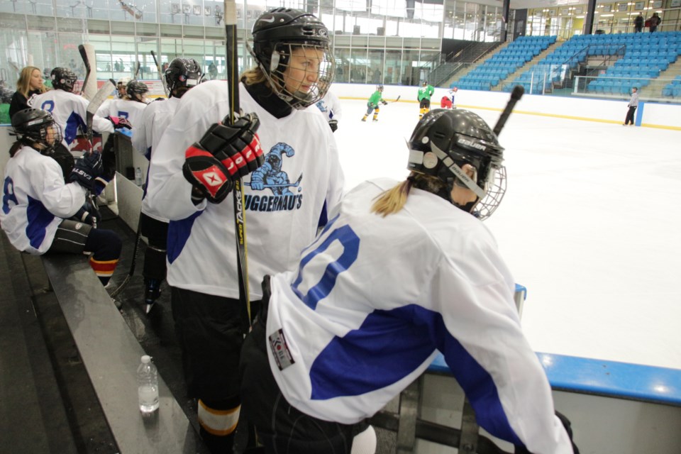 Shallow Lake players take to the ice Saturday during a game in the Brewery Bay Oldtimers/Big Brothers Big Sisters Hockey Tournament. Mehreen Shahid/OrilliaMatters