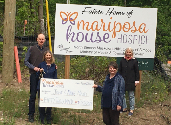 Mariposa House Hospice is grateful to John and Marg Mayo for being a major contributor to the Honouring Every Moment Capital Campaign. This generous donation has been directed to one of our five residential suites. Pictured from left are donors John and Marg Mayo, Annalise Stenekes, Executive Director of Mariposa House Hospice, and board member Sylvia Smith.
