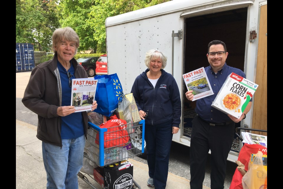 Joe and Dawn Shaughnessy of Lake Country Corvette Club are shown dropping off donations to Orillia's Salvation Army.