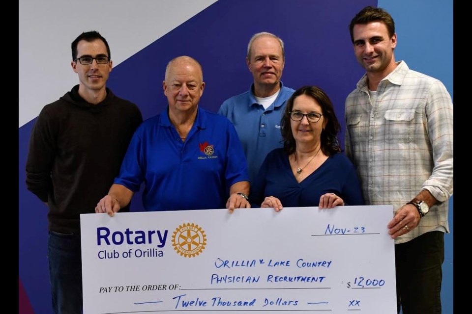 The Rotary Club of Orillia donated more than $50,000 to seven local charities following their successful car lottery. Among the groups to receive funding was the Orillia and Area Physician Recruitment Committee.