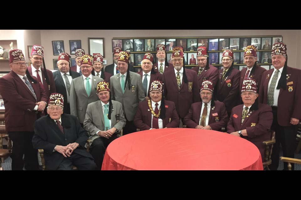 A group of Shriners have been working hard for almost two years to organize the Annual Ceremonial for the Rameses Shriners. The event will be held in Orillia June 7-10. The head of the Rameses Shriners – the Potentate – is Orillia’s Tom Woodrow, seated second from left. He is behind a group of volunteers, dubbed Woody’s Warriors, organizing the event.