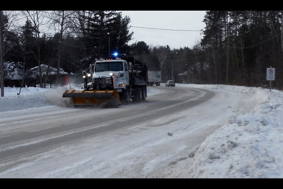 The City of Orillia has eight plows, such as the one above, five sanders and one grader to clear snow from about 365 kilometres of roads. There are 17 full-time staff and eight seasonal employees who ensure there is coverage seven days a week – 24 hours a day.