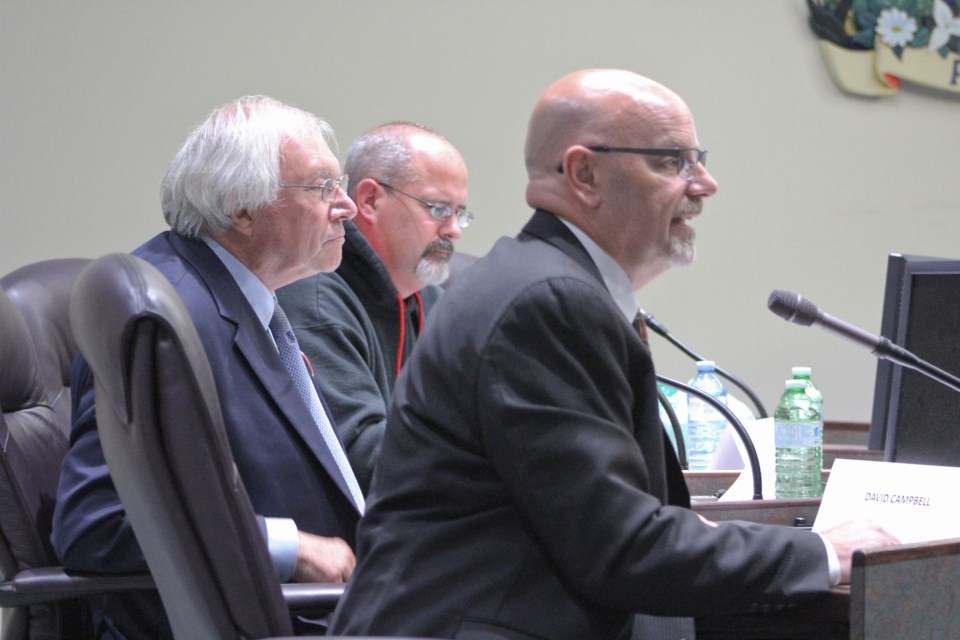 Front to back: Ward 1 council candidates David Campbell, Ted Emond (incumbent) and Ken Abbott participated in Tuesday's all-candidates meeting at the Orillia City Centre. Nathan Taylor/OrilliaMatters