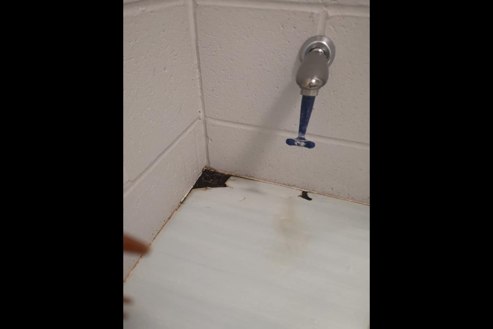 A local hockey player says broken toilet paper dispensers, sub-par fixtures and black mould are the norm within Rotary Place dressing rooms. Facebook Photo 