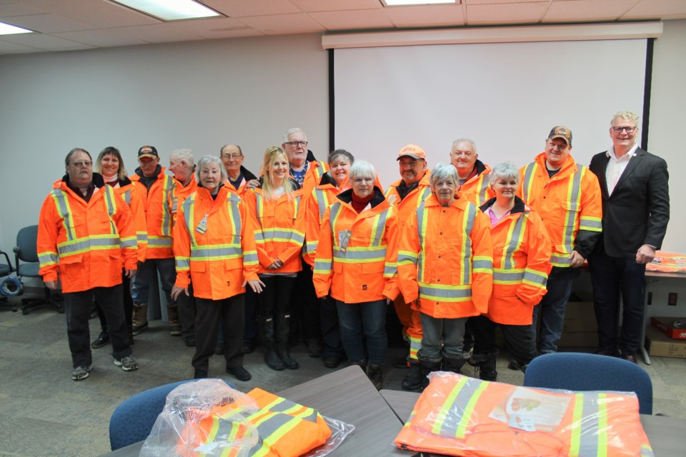 Orillia's crossing guards pose for a photo Wednesday with Mayor Steve Clarke during a Crossing Guard Appreciation Day event at city hall. Nathan Taylor/OrilliaMatters