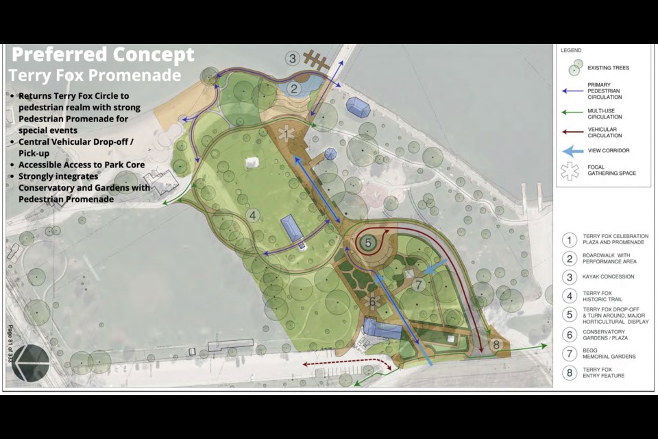 This image shows staff's preferred option for changes at Couchiching Beach Park.