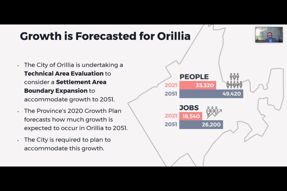 Greg Bender speaks Wednesday during a virtual open house regarding Orillia's settlement area boundary expansion.