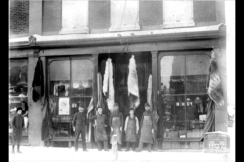 The R. Hoy storefront in downtown Orillia in the late 1800s.