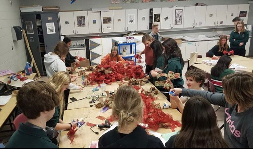 PF students spent countless hours making Christmas wreaths back in December, which they sold as part of a fundraiser for their mission trip to Kenya that was scheduled for later this spring. Due to the COVID-19 pandemic, the trip has been cancelled. Contributed photo