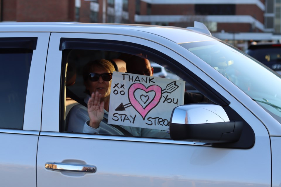 The community arranged a drive-by Thursday evening to show their support for the health-care workers at Soldiers’. It was a powerful moment for staff who were overwhelmed by the encouragement. Contributed photo