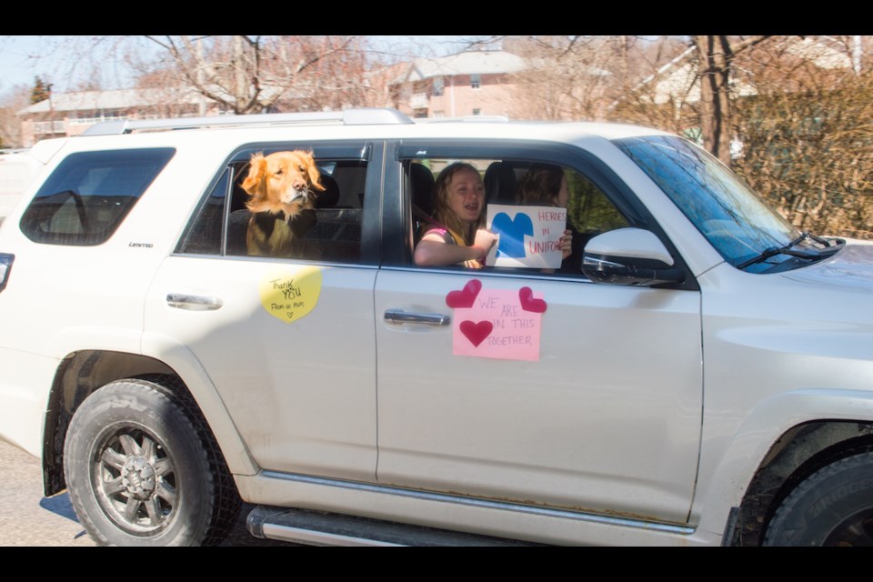 Families decorated their vehicles Wednesday to thank the staff and show love for residents at the Leacock Care Centre. Tyler Evans/OrilliaMatters