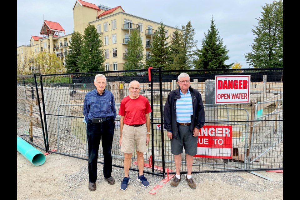 Among those concerned about the location of a new sewage pumping station on Cedar Island Road are Elgin Bay Club residents Cliff Whitfield, left, Cliff Martin, middle, and Tom Griffiths.