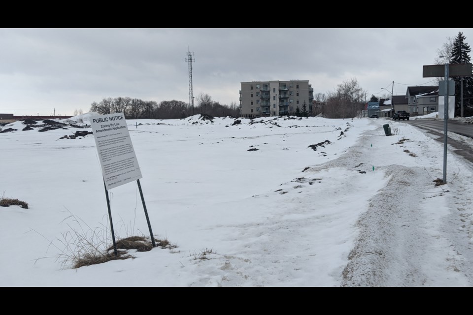 A developer has plans to build a five-storey, 162-unit apartment building on this site at 75 Barrie Road. It's the same developer who also built the other two apartment buildings on the former factory site. Dave Dawson/OrilliaMatters