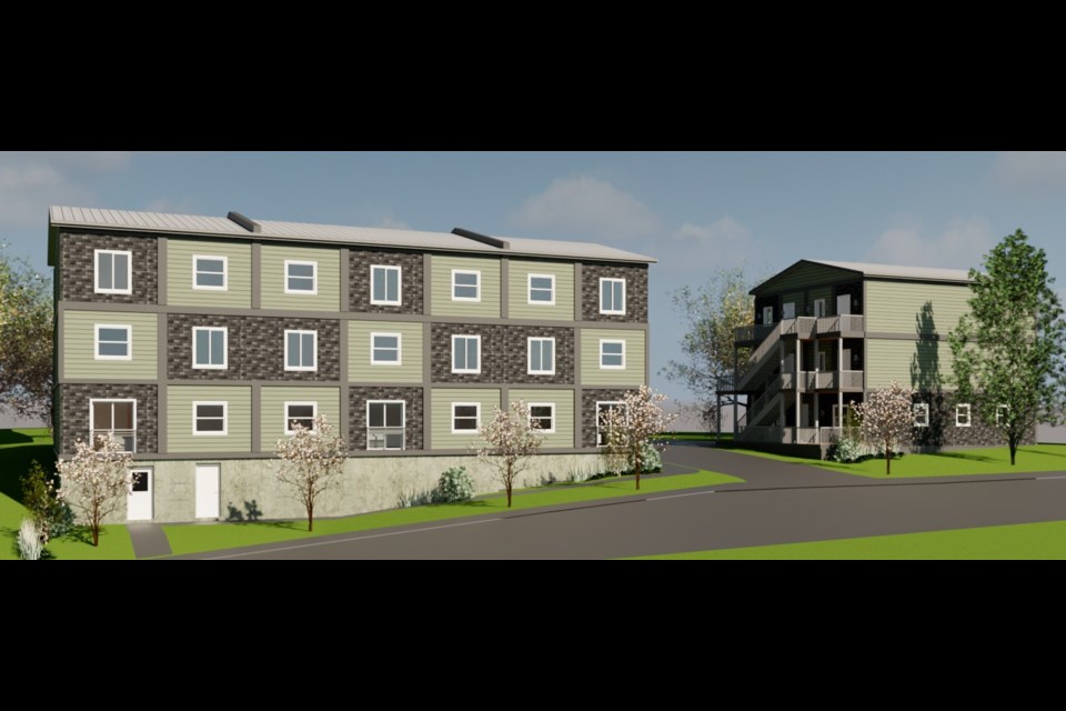 This is an artist's rendering of the new modular apartment buildings being constructed by Northern Shield Development Corporation, which will have 27 affordable housing units, planned for Elgin Street.