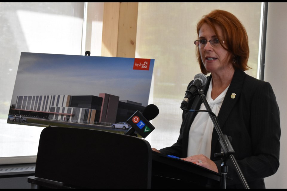 City of Orillia CAO Gayle Jackson speaks at a news conference earlier this year at which Hydro One announced a $150-million investment in Orillia. The welcome development means there are very few options left in Orillia for other projects. Dave Dawson/OrilliaMatters FIle Photo