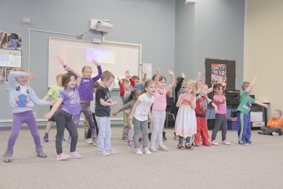 Harriett Todd Public School kindergarten students perform to a pop song Tuesday as part of their annual concert for residents of the Oak Terrace Long Term Care Home. Mehreen Shahid/OrilliaMatters