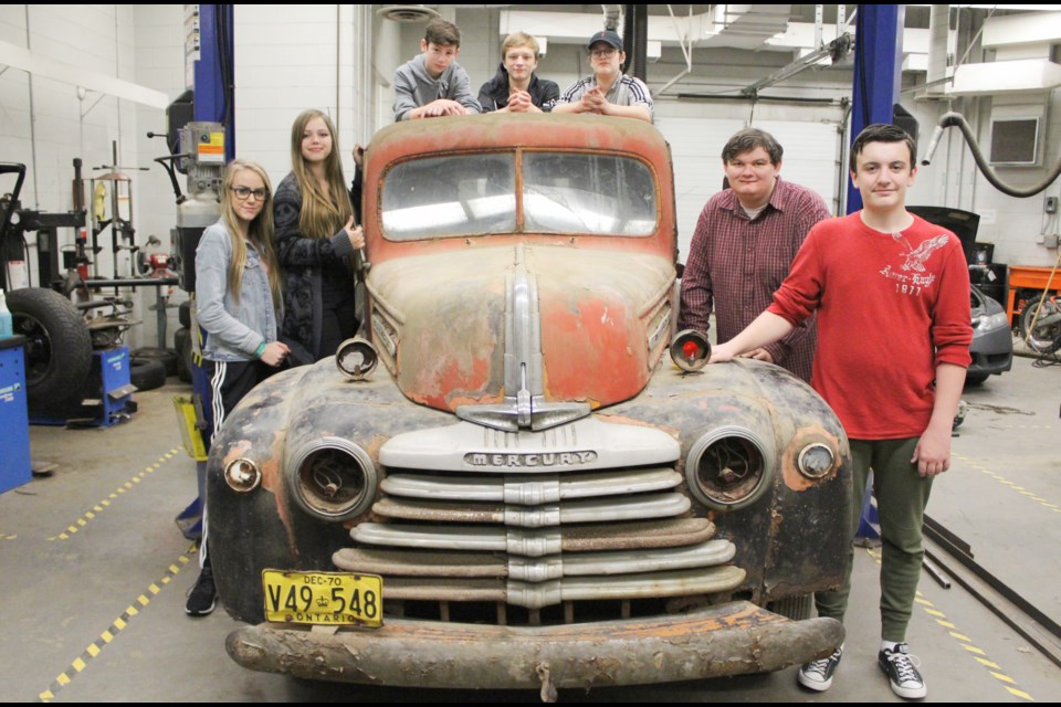 Students at Patrick Fogarty Catholic Secondary School are excited to start restoring this 1947 Mercury half-ton truck. Nathan Taylor/OrilliaMatters