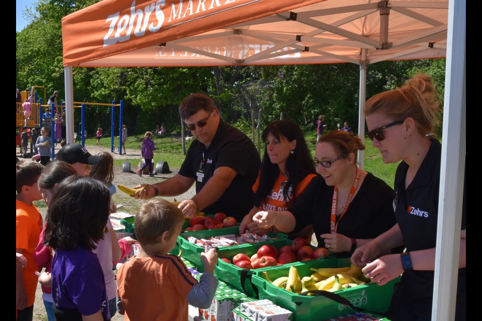 Staff from Zehrs in Orillia showed up at Harriett Todd today and provided healthy snacks to 500 grateful students. Contributed photo