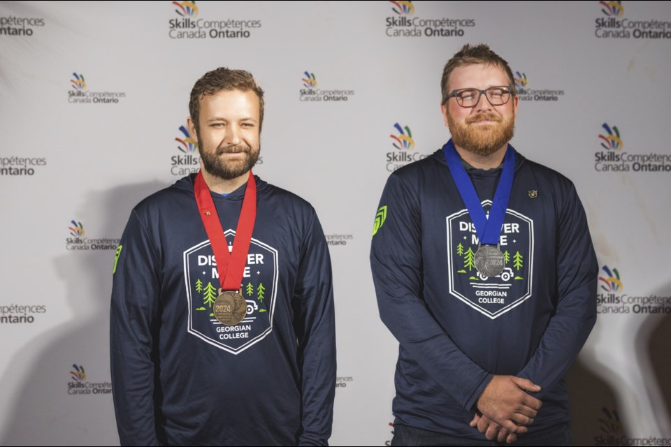 Joshua Merritt, left, won a gold medal and Aidan Crandall won silver in the Outdoor Powered Equipment category at the 2024 Skills Ontario competition May 6 and 7 in Toronto.