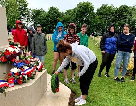 Keanna Anderson lays a wreath on behalf of Orillia Secondary School and Orillia's Royal Canadian Legion at Beny Sur Mer Canadian Cemetery. Contributed photo