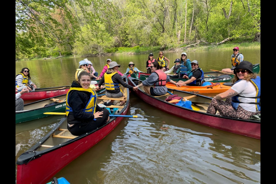 Students in Lakehead University's unique Place-Based Education program canoe, hike and cycle the region's historic routes during their intense 10-day course. A recent paddling excursion included stops along the way to hear student presentations and discuss research findings. 