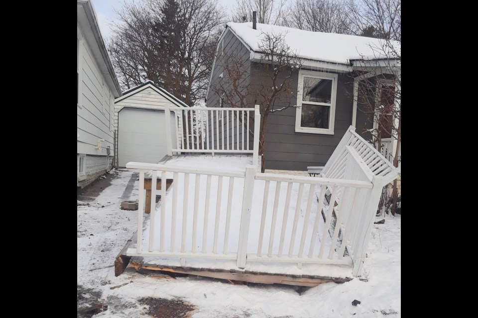 A car struck this house on Colborne Street West on Wednesday. Orillia OPP/Supplied photo
