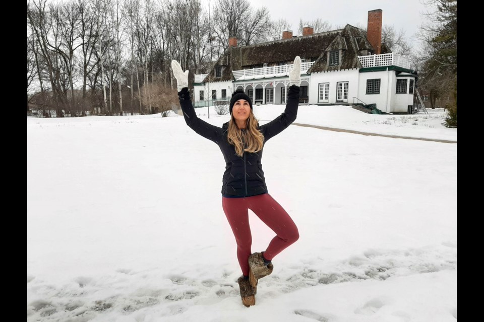 Rosanna Shillolo, owner of Sunrise Yoga Studio in Orillia, is holding a Snowga outdoor yoga class at the Leacock Museum National Historic Site to benefit the Sharing Place Food Centre.