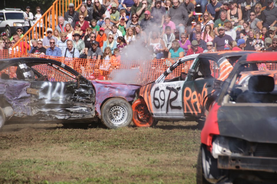 Smoke rose from cars that were knocked out early on in the two-cylinder derby heats. Mehreen Shahid/OrilliaMatters