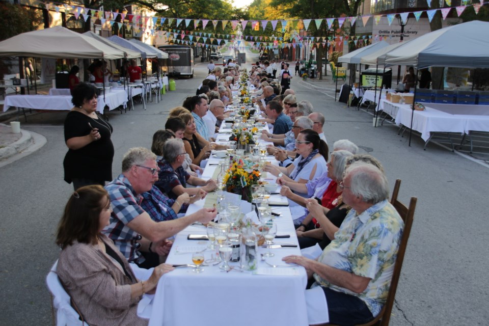 Saturday evening's farm-to-table dinner in downtown Orillia was sold out with 125 diners enjoying a seven-course meal. Mehreen Shahid/OrilliaMatters