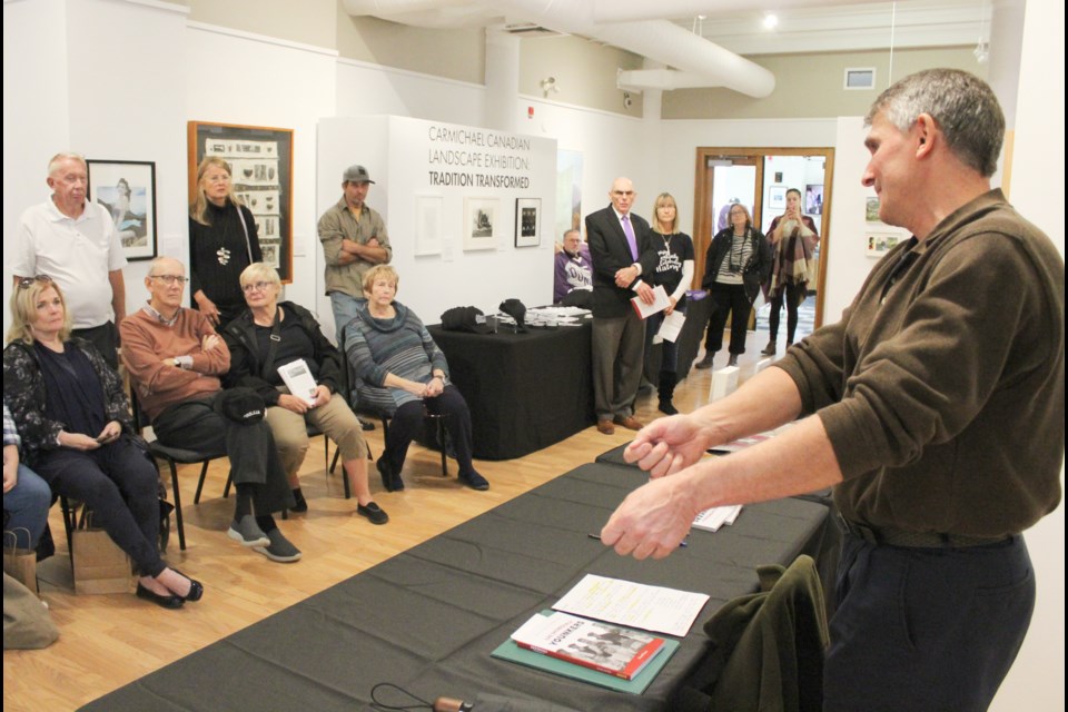 Dave Town speaks to the audience Saturday at the Orillia Museum of Art and History during the launch of his latest book, The Incredible Younkers: Orillia's Greatest Hockey Team. Nathan Taylor/OrilliaMatters