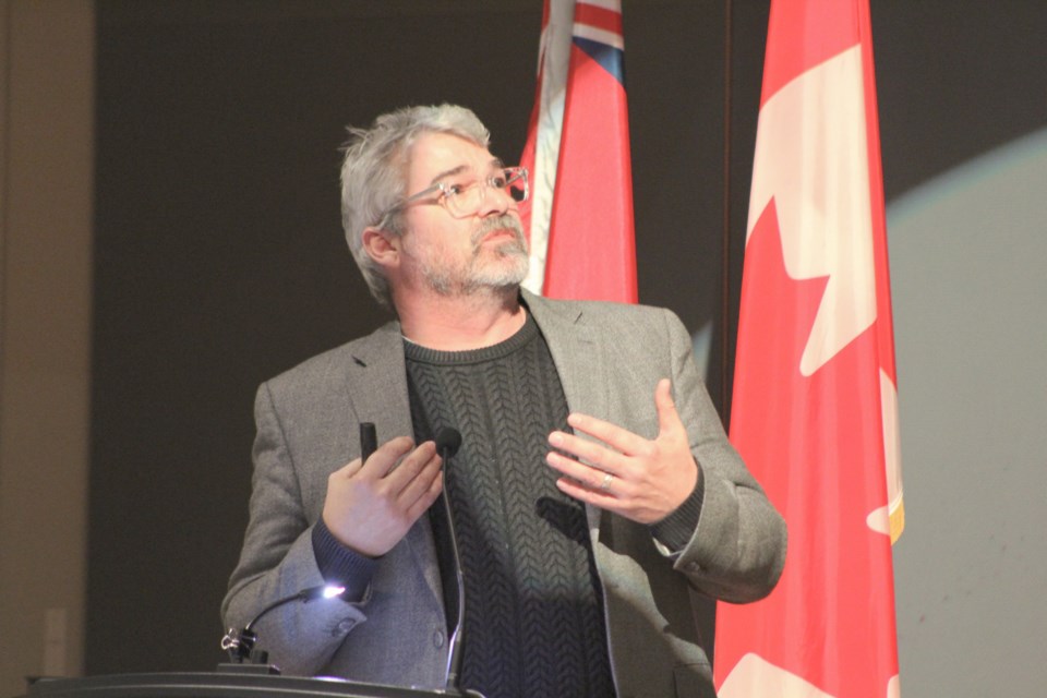 Glen Canning, father of Rehtaeh Parsons, speaks Thursday at OPP General Headquarters in Orillia during a ceremony to mark the National Day of Remembrance and Action on Violence Against Women. Nathan Taylor/OrilliaMatters