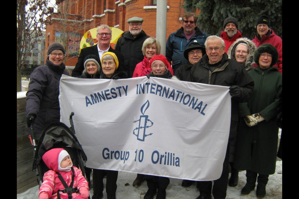 The Amnesty International flag was raised Dec. 10, 2018, at the Orillia Opera House. Supplied photo