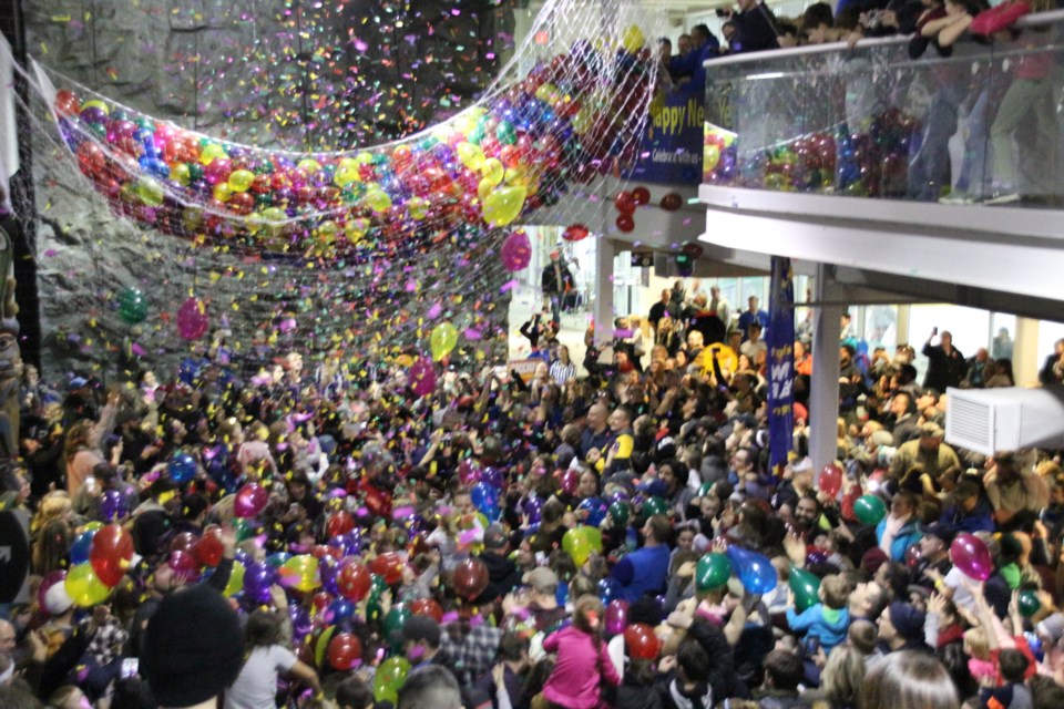 The new year was welcomed with a countdown and the release of 2,000 balloons at the family New Year's Eve event held at Rotary Place. Mehreen Shahid/OrilliaMatters