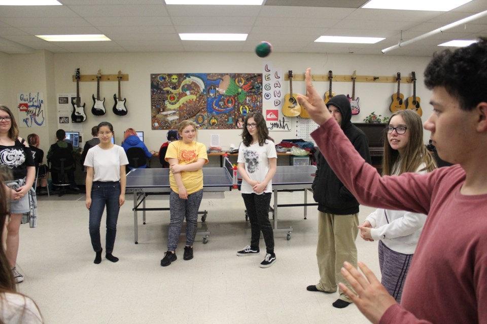 Participants in Wednesday's self-esteem workshop at the Orillia Youth Centre play "catch a compliment." Nathan Taylor/OrilliaMatters