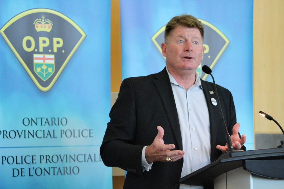 Glenn Healy, executive director and president of the NHL Alumni Association, speaks Tuesday, July 9, 2019, at OPP General Headquarters in Orillia. Nathan Taylor/OrilliaMatters