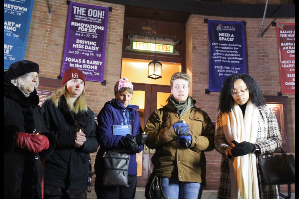 A vigil was held Wednesday in front of the Orillia Opera House to remember those who died in the Jan. 8 missile attack on a plane in Iran. Nathan Taylor/OrilliaMatters