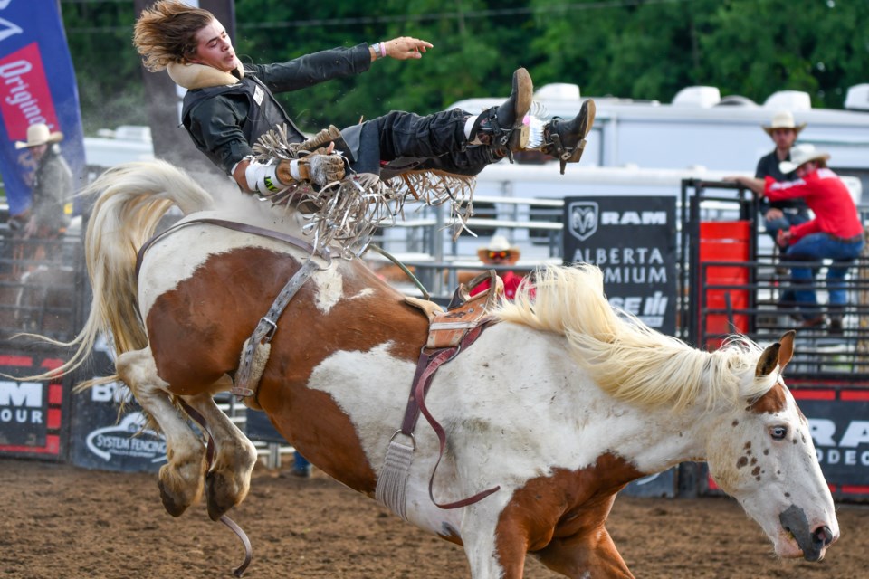 The bareback horse-riding component started out with a few riders going airborne at the Severn Ram Rodeo Saturday.