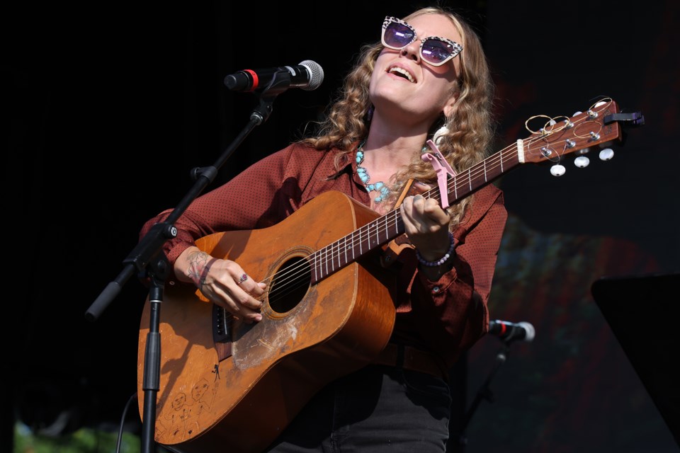 Meredith Moon performs during the tribute set in honour of her late father, Gordon Lightfoot, at the Mariposa Folk Festival on Friday afternoon.