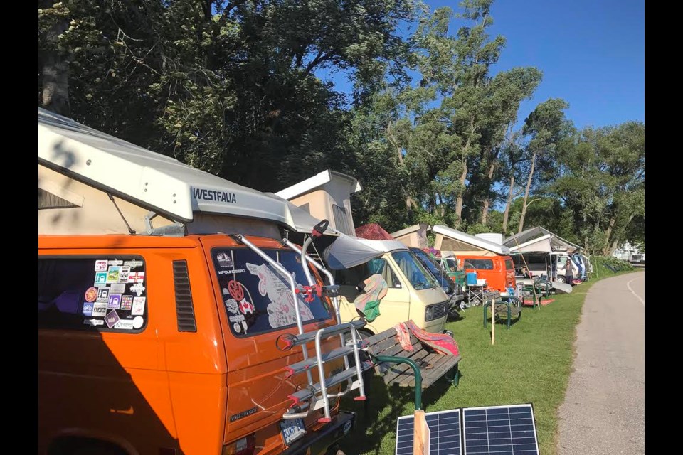The vintage Volkswagen buses that are typically camped out at the Mariposa Folk Festival will be on display in downtown Orillia this weekend. 