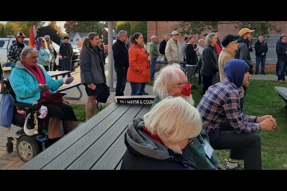 About 100 people attended the Get Out the Vote to Stop Sprawl Rally in Orillia Friday at city hall.