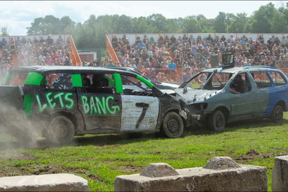 A large crowd cheered for the demolition derby during the Orillia Fall Fair on Saturday afternoon. 