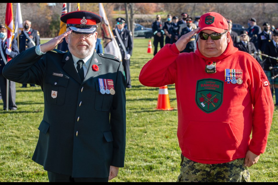 Past and present members of the Canadian military, gathered in Rama on Wednesday for the community's Remembrance Day ceremony. 