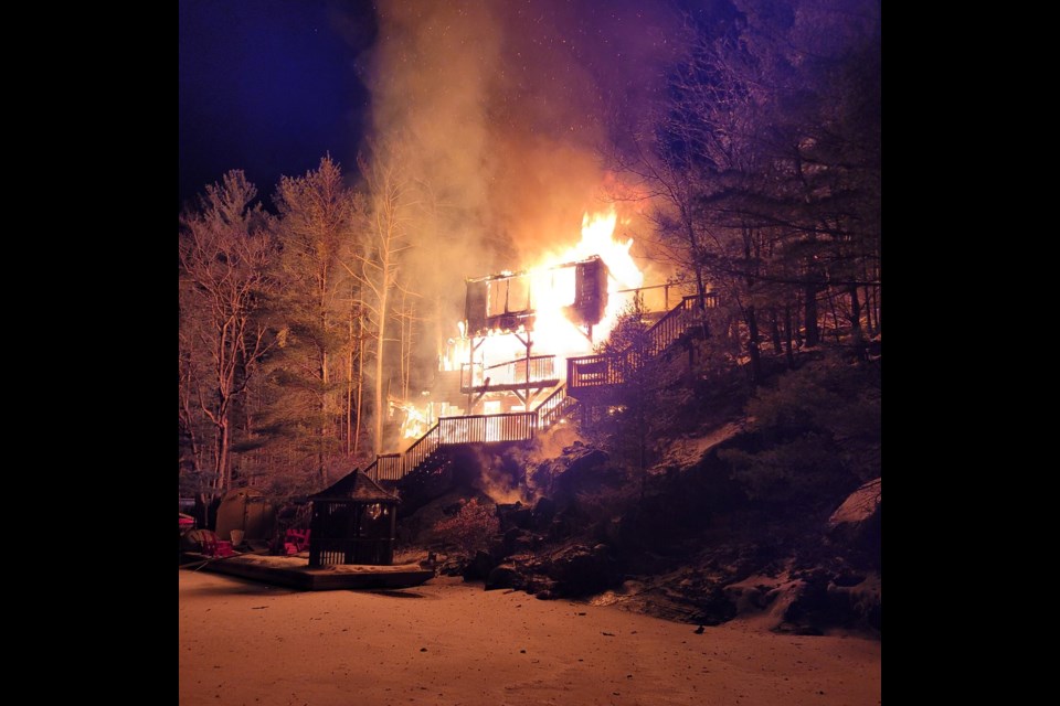 Fire destroyed a lakeside cottage in Gravenhurst Sunday night. The home was a total loss, with damage estimated at $1.5 million. The fire is not considered suspicious.