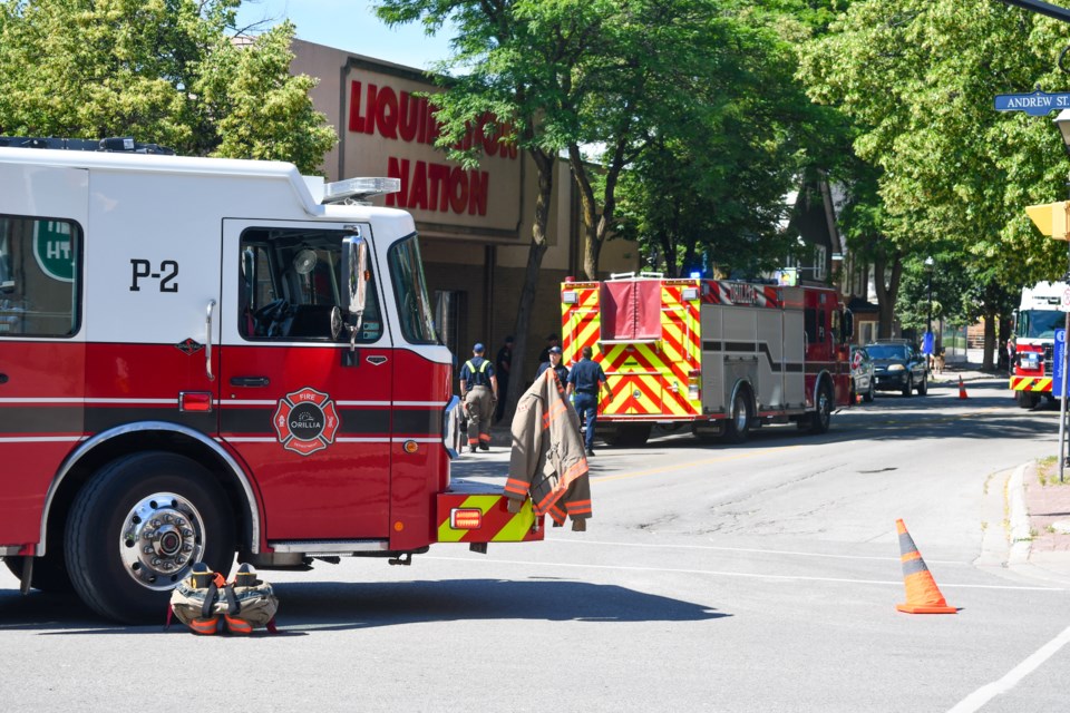 Parts of the downtown are currently blocked off as emergency crews were called to a fire at Liquidation Nation Saturday morning.