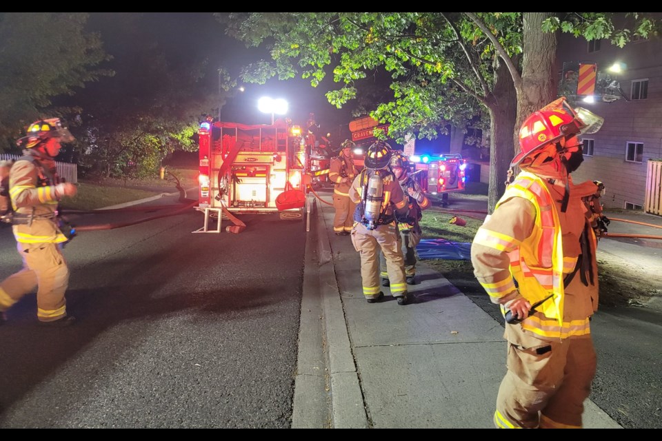 One person was taken to hospital with minor injuries after a fire at an apartment building on Old Muskoka Road late Wednesday night.