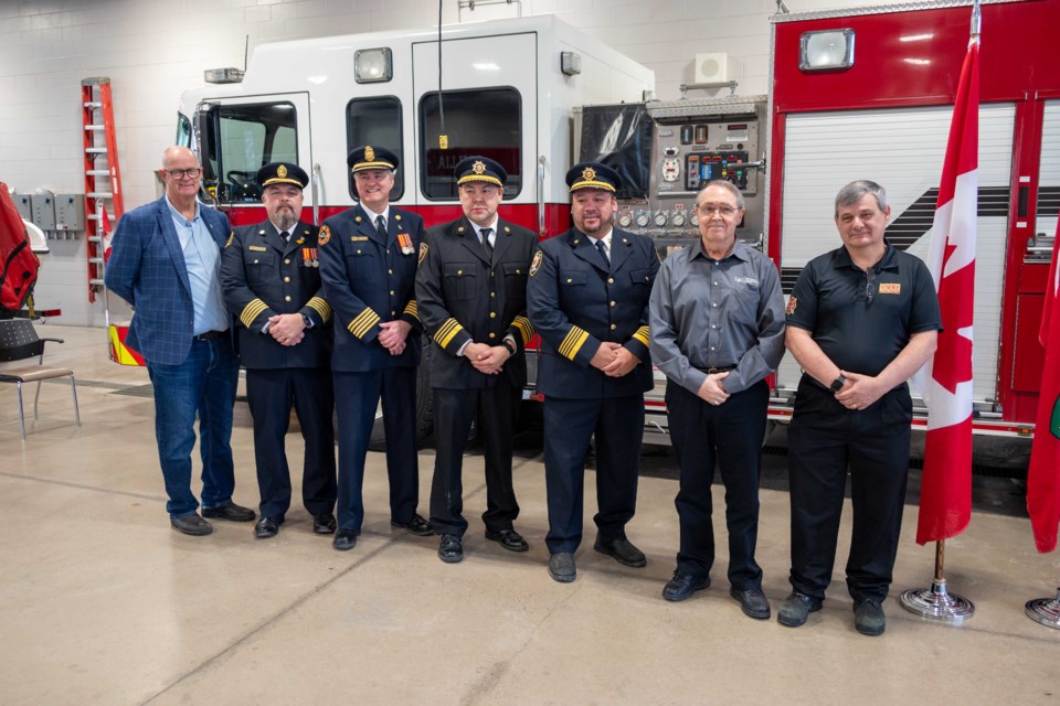 Representatives from local fire departments, the Emergency Management Group, and the City of Orillia officially launched the Fire Prevention Officer Mentorship Program at Orillia Fire Station 1 this morning. 