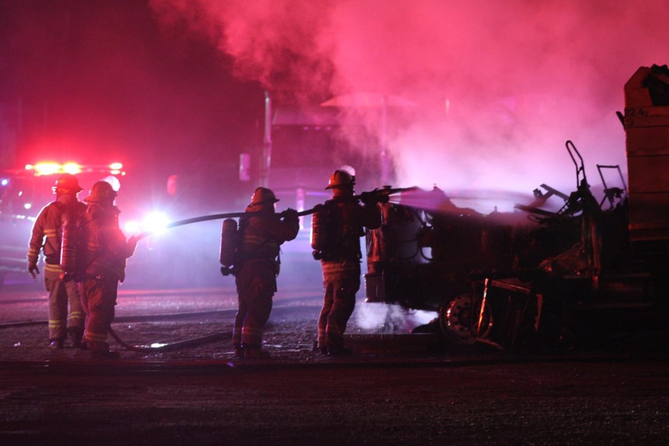 Dozens of firefighters responded to a call in Oro-Medonte at around 1:30 a.m. Sunday as multiple cars were ablaze in an industrial area.