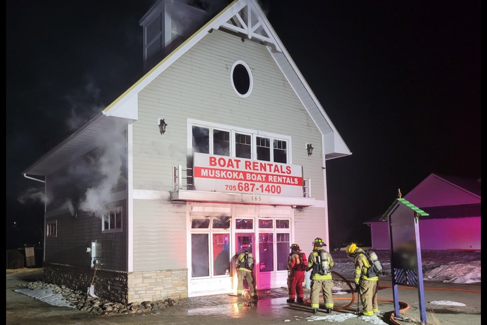 About $750,000 in damages occurred this morning as the result of a 'suspicious' fire at this business at the Gravenhurst Wharf.