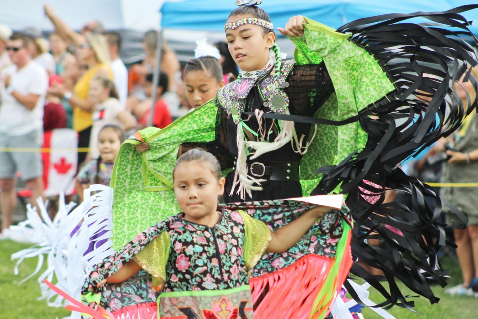 Dancers take part in the 33rd annual Rama First Nation Powwow on Sunday. Nathan Taylor/OrilliaMatters